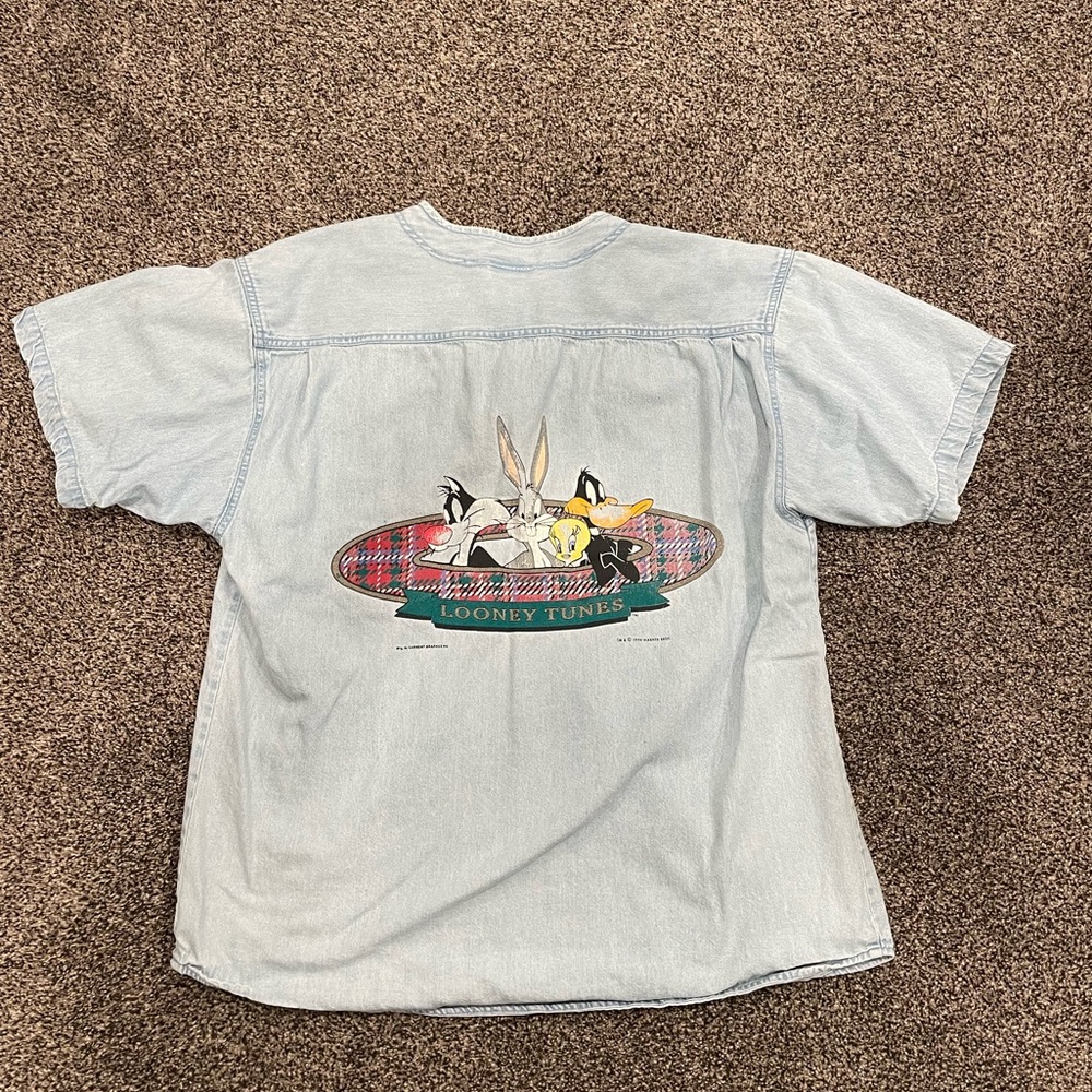 Vintage 90s Looney Toons Denim Button Down
